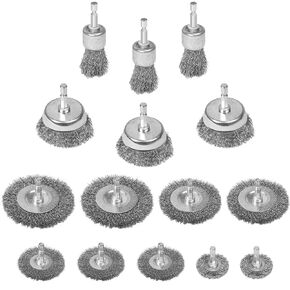15 Pack Wire Brush for Drill Set,Wheel Brush,Cup Brush, Pen Brush Set for Drill 1/4 Inch Hex Shank,Coarse Crimped Carbon Steel Wire Wheel for Remove Paint,Rust