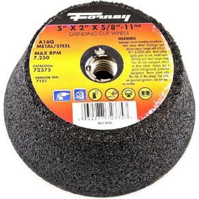 Forney 72375 Grinding Cup Wheel, Type 11 Flared Metal with 5/8-Inch-11 Threaded Arbor, A16Q, 5-Inch-by-2-Inch