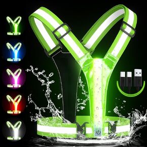 LED Reflective Running Vest, 3rd Generation Running Gear, 5 Lights Colors High Visibility Running Vest Rechargeable for Night Running Walking Cycling, Safty Running Vests for Men Women Kids