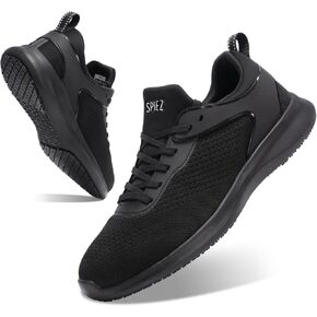 SPIEZ Non Slip Shoes for Men，Waterproof Slip On Food Service Work Shoes for Kitchen Restaurant, Black US 7.5-12