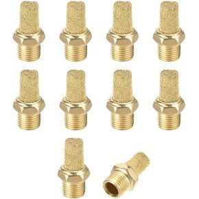 uxcell Brass Exhaust Muffler, 1/8" PT Male Thread 15/32" Hex Sintered Air Pneumatic Bronze Muffler with Brass Body Protruding 10pcs