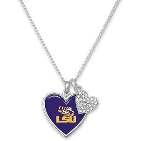 From the Heart Enterprises LSU Tigers Amara Crystal Heart Silver Chain Necklace Jewelry Gift, Purple