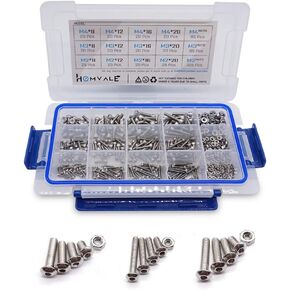 304 Stainless Steel Screw and Nut 535pcs, M2 M3 M4 Hex Socket Head Cap Screws Assortment Set Kit