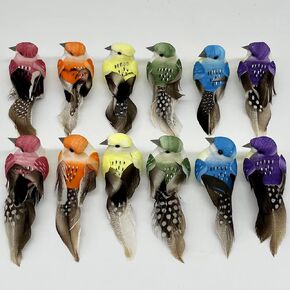 LWINGFLYER 12pcs Small Artificial Simulation Foam Feather Bird 3-Inch Realistic Sparrow Ornaments for Craft Project Christmas Tree Decoration Seasonal Display Claw
