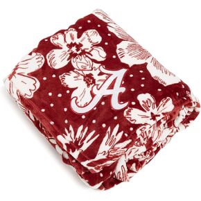 Vera Bradley Collegiate Plush XL Throw Blanket (Multiple Teams Available), Cardinal/White Rain Garden with The University of Alabama
