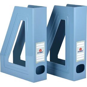Acrimet Magazine File Holder, Durable Rack, Space-Saving Organizer (Plastic) (Solid Blue Color) (2 pack)