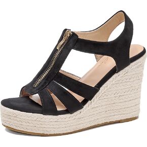 Womens Front Zipper Espadrille Wedge Sandals Dressy, High Heel Platform Sandals Open Toe Slingback, Comfy Sexy Summer Wedges Sandals in Kuwait
