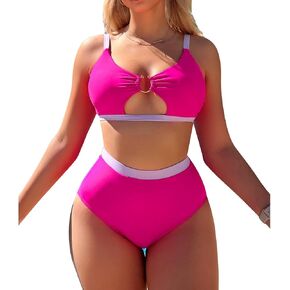 Adisputent المرأة قطعتين لباس سباحة مثير حلقة مرتبطة قطع صفيق المايوه كتلة اللون عالية الخصر مجموعة البكيني in Kuwait