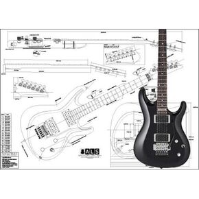 Plan of Ibanez Satriani Model Electric Guitar - Full Scale Print