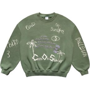 Arnodefrance مغلق يوم الأحد سوياتشيرتس الشارع الأساسي من النوع الثقيل رسالة رغوية الرسم القطن Crewneck البلوز