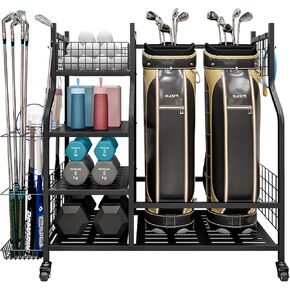Golf Bag Storage Organizer Stand and Other Golfing Equipment Accessories Extra Storage Rack for Golf Clubs Garage