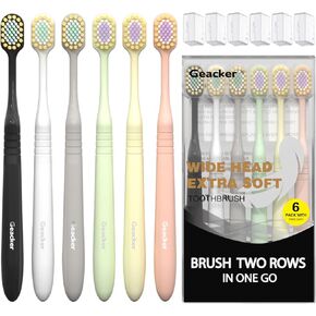 Extra Soft Toothbrush with Wide Head for Adults Sensitive Teeth and Gums, Ultra Soft Bristle Nano Travel Toothbrushes with 6 Toothbrush Cover, Multi-Color, 6 Count