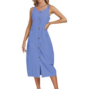 LYANER Women's Summer Casual Sleeveless Strap Buttons Down Midi Dress with Pockets