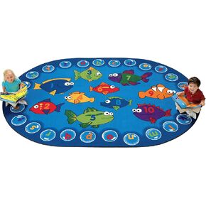 Carpets for Kids 6805 Fishing for Literacy 6ft x 9ft Oval Educational, Area Rug, 6ft x 9ft, Blue