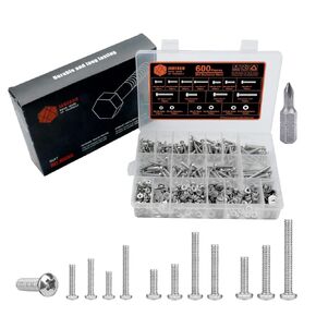 600Pieces #6-32#8-32#10-24 Phillips Pan Head Screws Bolt Nut Flat Washers 304 Stainless Steel Machine Screws Nuts Washers Assortment Kit, Phillips Pan Head Machine Screws Set (Silver)