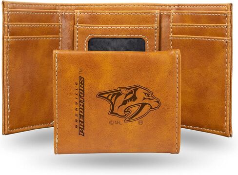 Rico Industries NHL Nashville Predators Premium Laser Engraved Vegan Brown Leather Tri-fold Wallet - Slim yet Sturdy Design - Perfect to Show Your Team Pride or Gift in Saudi Arabia