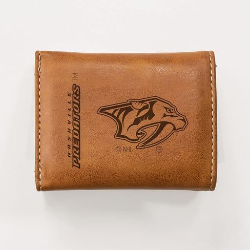 Rico Industries NHL Nashville Predators Premium Laser Engraved Vegan Brown Leather Tri-fold Wallet - Slim yet Sturdy Design - Perfect to Show Your Team Pride or Gift in Saudi Arabia