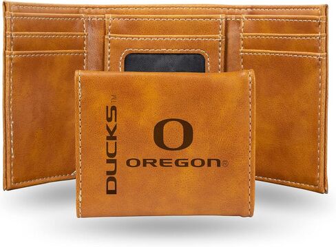 NCAA University of Oregon Ducks Men’s Tri Fold Brown Wallet- Premium 10 Pocket Laser-Engraved Team Logo on Vegan Leather- Minimalist Design, Flip ID Window, Credit Card Holder- Ideal Men’s Gift in Saudi Arabia