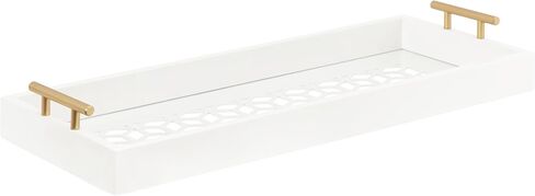 Kate and Laurel Caspen Cut Out Pattern Decorative Rectangle Tray with Gold Metal Handles, 24 x 10, White and Gold, Modern Glam Narrow Serving Tray with Handles for Living Room Decor in Saudi Arabia