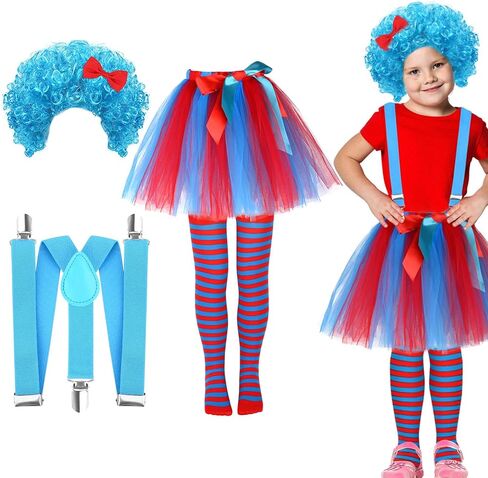 Kavoc 4Pack Blue Cat Cosplay Outfit Including Headband Blue Suspender Socks Tutu Skirt for Fancy Dress Up Party Apparel in Kuwait
