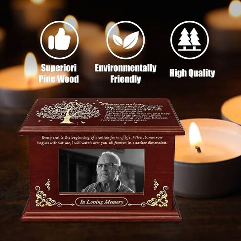 Cremation Memorial Urns for Human Ashes Adult Male Female, Funeral Memorial Urns for Ashes with Photo Frame, Wooden Urns Box and Casket for Men Women, Holds Up to 250 LBS. (Tree of Life) in Saudi Arabia