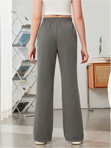 SweatyRocks Girl's Drawstring Waist Straight Leg Sweatpants Solid Workout Joggers with Pockets in Saudi Arabia