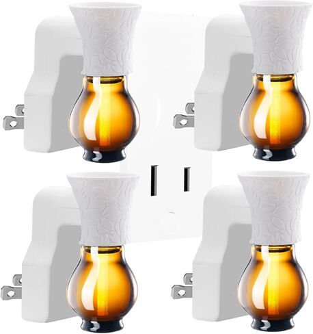 Plug in Oil Diffuser, 4 Packs Blank for DIY Air Freshener Make Unique Home Scent Aromatherapy, Work w/Essential Oil, EO+Water, Fragrance Refill for Plugins (4 Polarized Plug+4 Glass+4 Wick) in Saudi Arabia