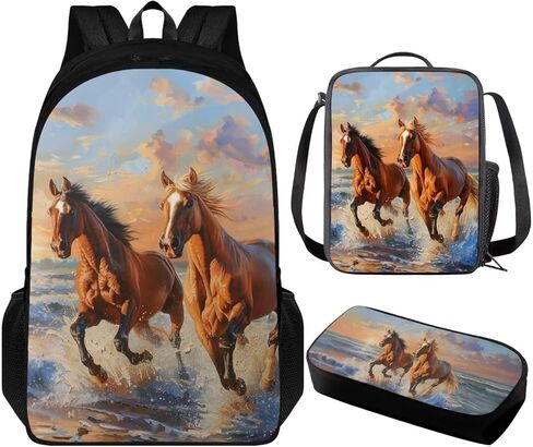 Cool Horse Bookbag Set for School Girls Elementary Kindergarten Backpack for Boys with Lunch Box Pencil Case 3 Pcs Set 1st 2nd 3rd Grade School Backpack Set Lightweight Schoolbag in Saudi Arabia