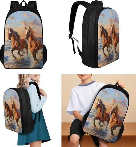 Cool Horse Bookbag Set for School Girls Elementary Kindergarten Backpack for Boys with Lunch Box Pencil Case 3 Pcs Set 1st 2nd 3rd Grade School Backpack Set Lightweight Schoolbag in Saudi Arabia