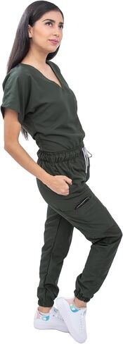 Scrubs - Women Antifluid Jogger Surgical Scrub Set - V-Neck, Cargo Pockets, Soft-to-Touch Fabric in Saudi Arabia