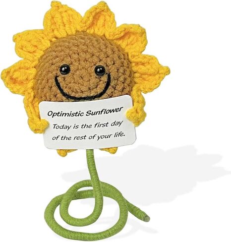 هدية عباد الشمس من الكروشيه، زهور دعم عاطفي إيجابي مع بطاقة ملهمة، هدايا لطيفة إيجابية لأشعة الشمس للنساء قطعة واحدة in Kuwait