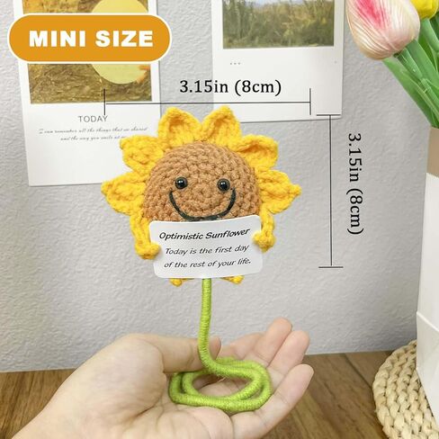 هدية عباد الشمس من الكروشيه، زهور دعم عاطفي إيجابي مع بطاقة ملهمة، هدايا لطيفة إيجابية لأشعة الشمس للنساء قطعة واحدة in Kuwait