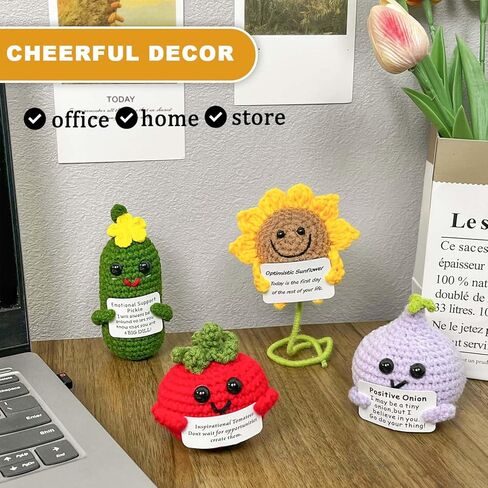 هدية عباد الشمس من الكروشيه، زهور دعم عاطفي إيجابي مع بطاقة ملهمة، هدايا لطيفة إيجابية لأشعة الشمس للنساء قطعة واحدة in Kuwait