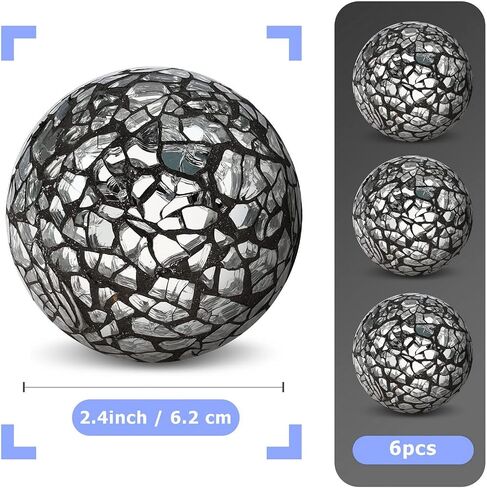 6 Pieces Decorative Orbs Set 2.4 Inch Glass Mosaic Sphere Balls Centerpiece Balls Bowls Vases Dining Table Decor - Black in Saudi Arabia