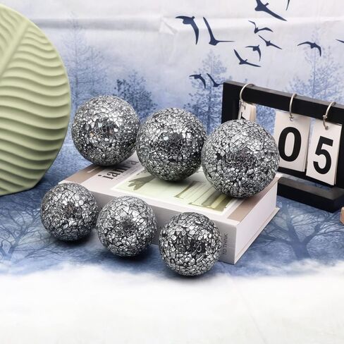 6 Pieces Decorative Orbs Set 2.4 Inch Glass Mosaic Sphere Balls Centerpiece Balls Bowls Vases Dining Table Decor - Black in Saudi Arabia