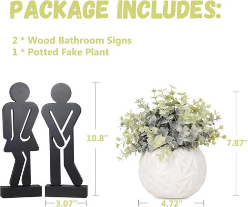 Set of 3 Farmhouse Bathroom Decor Signs Rustic Wooden Restroom Decorative Signs with A Potted Artificial Plant in Saudi Arabia