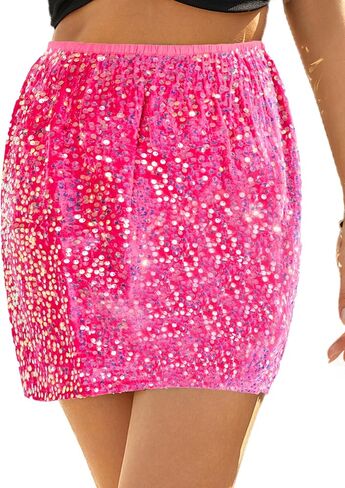 Women's Sequin Skirt Sparkle Stretchy Bodycon Mini Skirts Night Out Party in Saudi Arabia