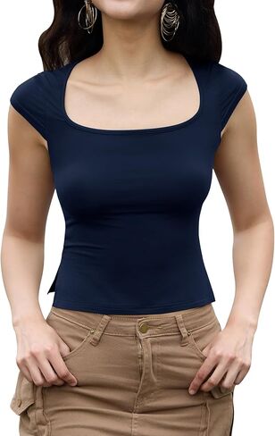 AKEWEI Short Sleeve Tight Shirts for Women Sexy Going Out Crop Tops Summer Basic Cute Slim Fit Y2K T-Shirts in Kuwait