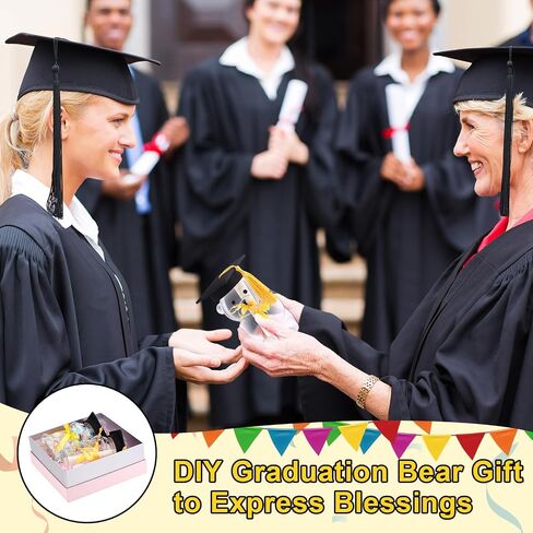 73 Pcs/36 Set Graduation Bear Plastic Jar 360ml/12 fl oz Candy Gift Ready Empty Bear Bottle with Graduation Cap and Tassel 24 Yd Ribbon Cute Candy Jar Bear Container Bulk for 2024 Grad Party Favors in Saudi Arabia