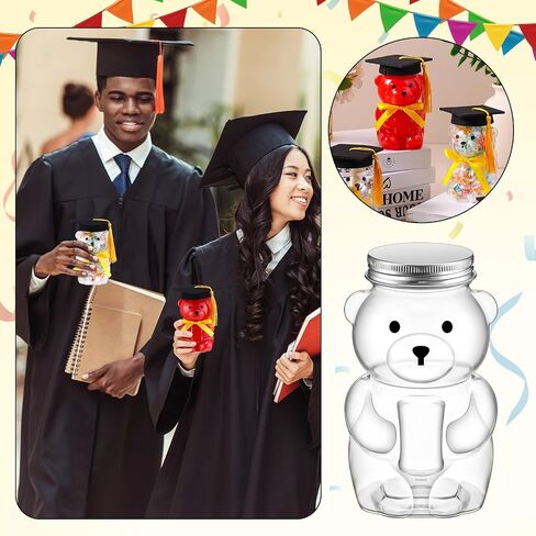 73 Pcs/36 Set Graduation Bear Plastic Jar 360ml/12 fl oz Candy Gift Ready Empty Bear Bottle with Graduation Cap and Tassel 24 Yd Ribbon Cute Candy Jar Bear Container Bulk for 2024 Grad Party Favors in Saudi Arabia