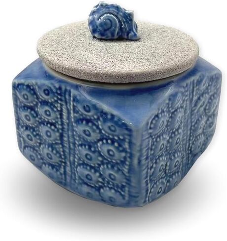 The Bridge Collection 3.5" Jar With Conch Shell- Nautical Ceramic Jar For Bathroom Decor- Coastal Trinket Jar For Bedroom- Sea Shell Canister- Nautical Jar For Shelf Decor- Housewarming Gift in Saudi Arabia