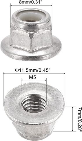 uxcell M5 Nylon Insert Hex Lock Nuts with Flange, 304 Stainless Steel, Plain Finish, 25pcs in Saudi Arabia