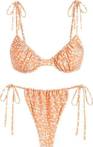 ZAFUL المرأة Underwire مجموعة البكيني الأزهار طباعة قابل للتعديل التعادل الذاتي ملابس السباحة 2 قطعة لباس سباحة الرباط ملابس السباحة in Saudi Arabia