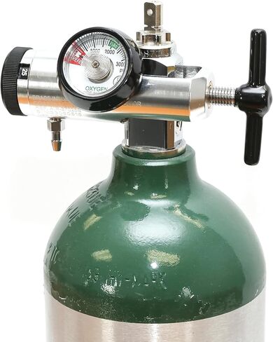 منظم الأكسجين 0-25LPM، معدل التدفق CGA-870 - يتضمن مفتاح ربط، و5 أختام غسالة نير نحاسية، وموصلين دوارين لأنابيب الأكسجين - تصميم مقبض مريح - فضي in Kuwait