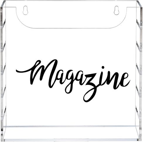 حامل مجلات من الأكريليك الشفاف الفاخر مقاس 9 بوصة من MyGift مع ملصق مجلة حروف سوداء مزخرفة، صندوق تخزين حديث مثبت على الحائط للمجلات in Saudi Arabia