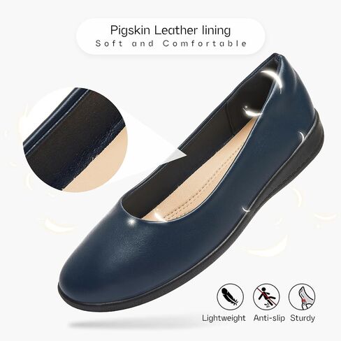 Women's Comfortable Black Leather Dress Ballerina Flats for Office and Work in Saudi Arabia