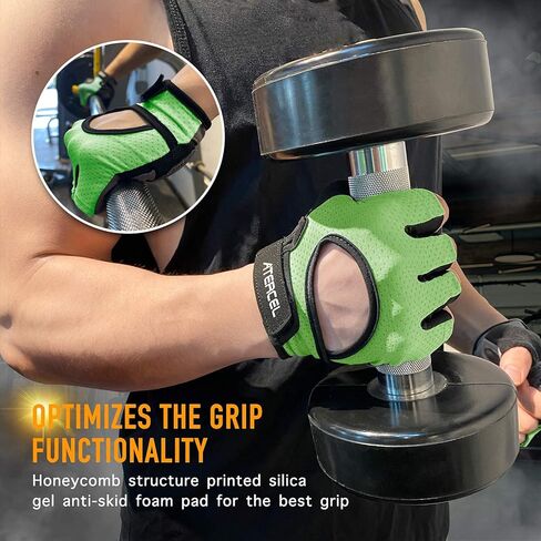 قفازات رفع الأثقال من ATERCEL حماية كاملة لراحة اليد، قفازات التمرين للصالة الرياضية، ركوب الدراجات، التمرين، قابلة للتنفس، خفيفة الوزن للغاية للرجال والنساء (أخضر، X-Large) in Kuwait