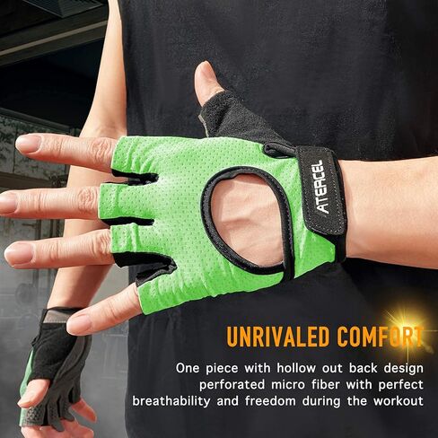 قفازات رفع الأثقال من ATERCEL حماية كاملة لراحة اليد، قفازات التمرين للصالة الرياضية، ركوب الدراجات، التمرين، قابلة للتنفس، خفيفة الوزن للغاية للرجال والنساء (أخضر، X-Large) in Kuwait