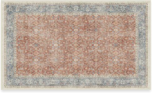 RUGGABLE Celestine Washable Rug - Vintage Area Rug for Living Room, Bedroom, Kitchen & Dorm Room - Pet & Child Friendly - Stain & Water Resistant - Soft & Durable, Coral 3'x5' (Standard Pad) in Saudi Arabia