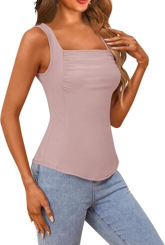 Ivicoer المرأة عادية الصيف أكمام تانك القمم سليم صالح ساحة الرقبة Ruched الخروج الأساسية تي شيرت قمصان 2024 S-XL in Kuwait